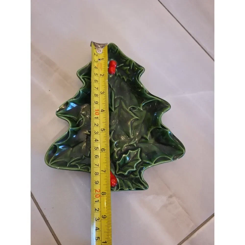Vintage Lefton Green Holly Christmas Tree Candy Dish , Holly Berries‎ 1971/72